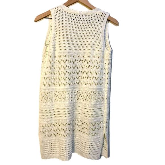 FRESHMAN Crochet Vest Women’s XL 16 Cream Open Front Side Slits. Duster. - Picture 2 of 11